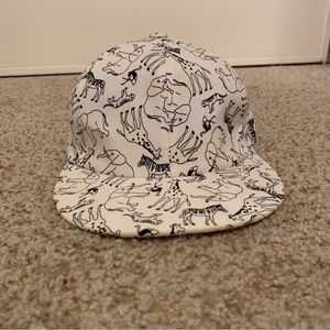Black and white animal doodle snapback hat
